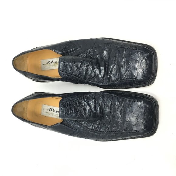 Mezlan Platinum Loafers Shoes Sz 9.5 Black Ostrich main image 5